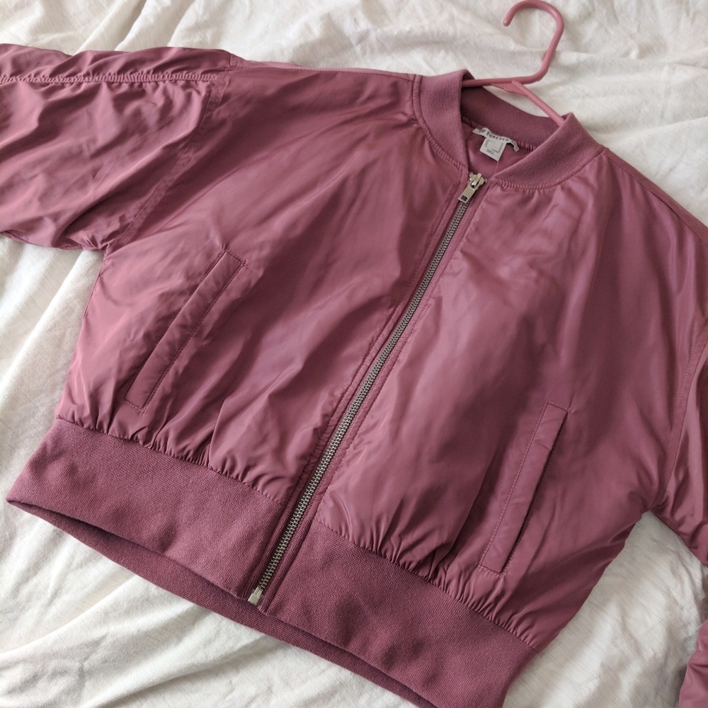 Cropped Pink Bomber Jacket